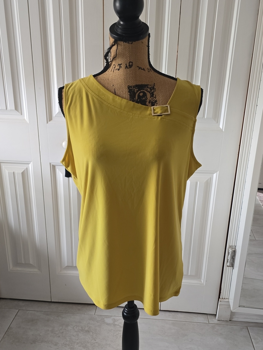 Anne Klein Yellow Asymmetric Buckle Tank